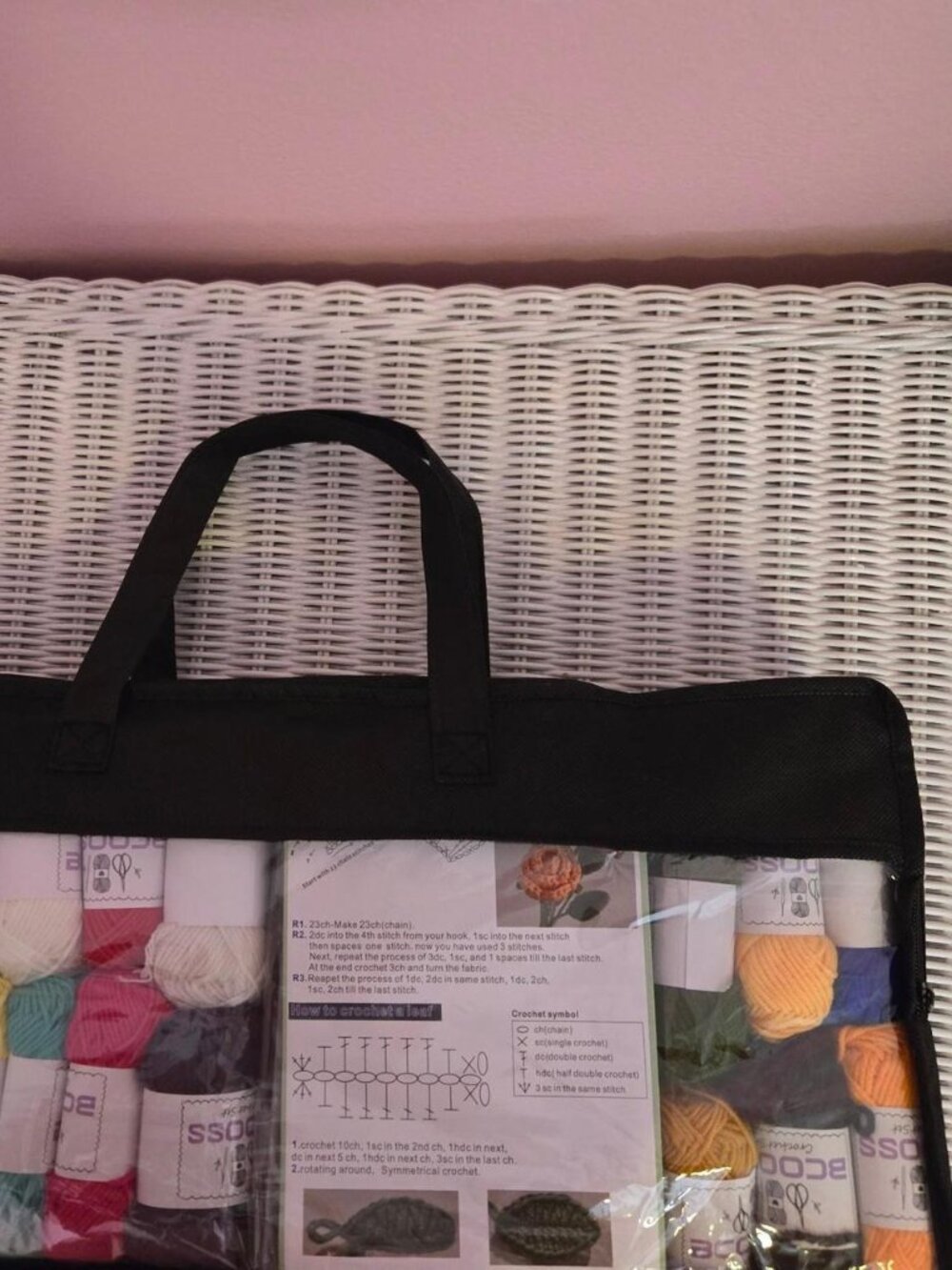 Huge crochet kit with yarn tools and pattern in storage bag